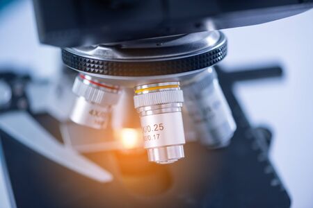 High magnification lens of the microscope for researchの写真素材