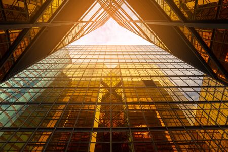 building skyscraper from below in Hong Kongの写真素材