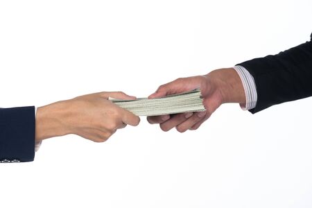 money transfer concept, business people isolated on white