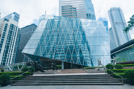 skyscraper building in Hong Kong, city view in blue filterのeditorial素材