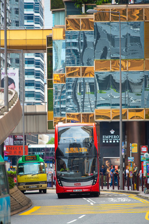 Hong Kong, China - August, 2019 : Taxi and traffic in Hong Kong, Chinaのeditorial素材