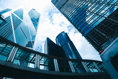 skyscraper building in Hong Kong, city view in blue filterのeditorial素材