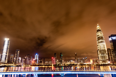 Shenzhen, China - August, 2019: Shenzhen city skyline night scenery, Chinaのeditorial素材
