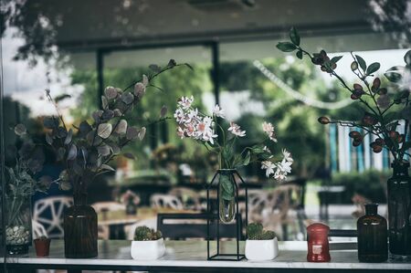 Flowers that are decorated in the coffee cafeの写真素材