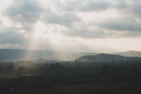 mountain layers sunset, tropical forest landscape view, Khao Yai National Parkの写真素材
