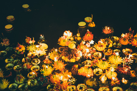 Bangkok, Thailand - November 11, 2019 : The celebration of Loy Krathong festival in Thai temple, Thailandのeditorial素材