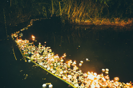 Bangkok, Thailand - November 11, 2019 : The celebration of Loy Krathong festival in Thai temple, Thailandのeditorial素材