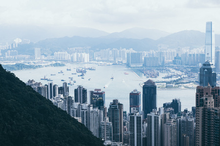 Hong Kong, Hong Kong - November 6 2019 : Hong Kong cityscape, view from mountainsのeditorial素材
