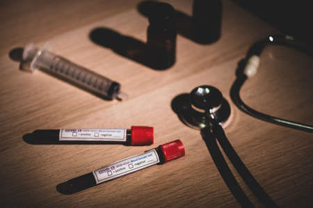 COVID-19 blood test in test-tube, sample of blood testing for diagnosis new Corona virus infection