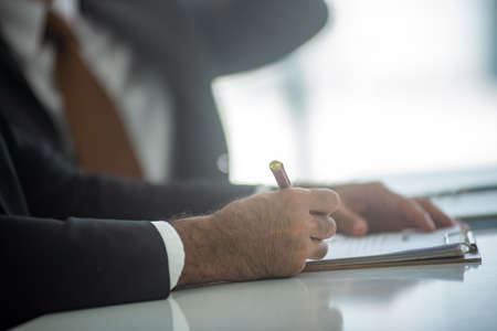 business signing approve successful concept, business man signing contract making a deal achieving...