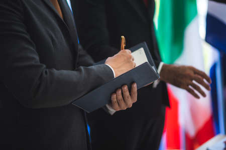 business signing approve successful concept, business man signing contract making a deal achieving business successの写真素材