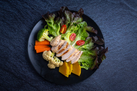 Healthy food that consists of non-toxic vegetables Non-fat meat And healthy cooking methods Alternative food for good healthの写真素材