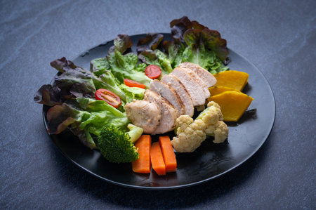 Healthy food that consists of non-toxic vegetables Non-fat meat And healthy cooking methods Alternative food for good healthの写真素材