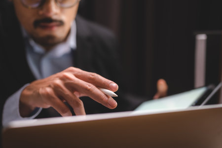 business approve and certificate concept, confirmation of business marketing document permit and certified stamping, signing on business partner paper to success, or concept of attorney and insuranceの写真素材