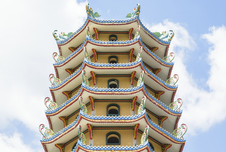 Chinese Castle in Sunny Day with Blue Sky and White Cloudのeditorial素材