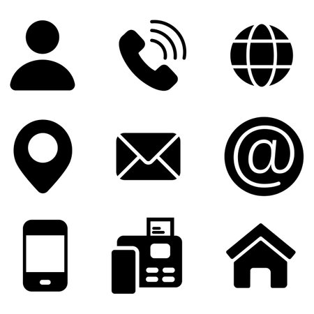 Vector black contact icons set on white background for graphic and web designのイラスト素材
