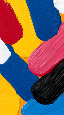 Abstract Background Illustration - Colorful Brushstrokes of Red, Yellow, Blue, Black, and Whiteの素材