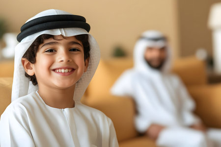 Photo - Smiling Child in Traditional Clothing with Family Memberの素材