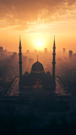 Sunrise Mosque Cityscape Illustrationの素材