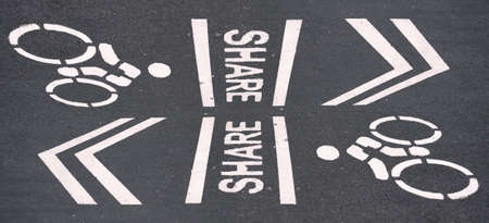 Sign on the cycling way meaning please share bike lanes for bikers.bicycles sign in the park with...