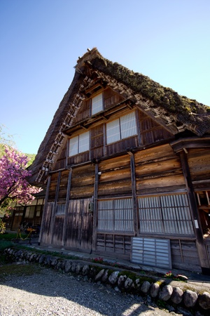 Traditional Japanese house with blue skyの写真素材