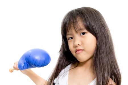 Funny kid boxing actionの写真素材