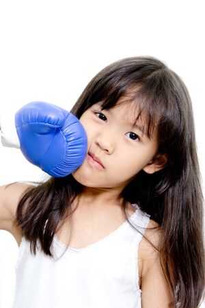 Funny kid boxing actionの写真素材