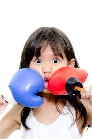 Funny kid boxing actionの写真素材