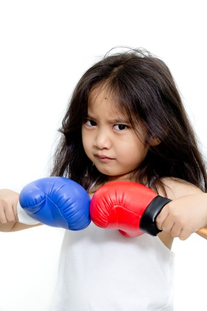 Little girl in funny boxer actionの写真素材