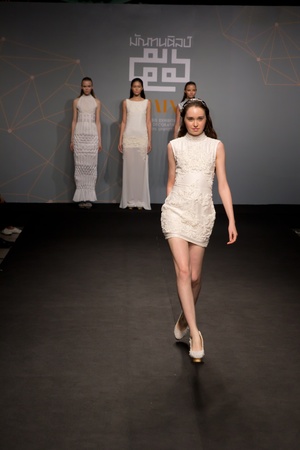 Bangkok - April 17  A Model walks the runway at Divulge   The final collection of the graduates show from the Fashion Department of Decorative Arts, Silpakorn University on Apirl 17,2013 in Bangkokのeditorial素材