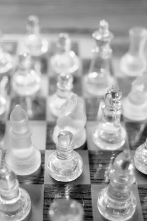 Black and white Glass chess set gameの写真素材
