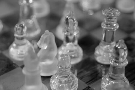 Black and white Glass chess set gameの写真素材