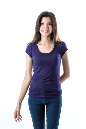 Portrait of happy Asian woman on isolated backgroundの写真素材