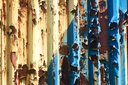 Cream and blue color metal container storage textureの写真素材