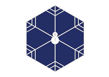 Minimal style snowman snowflake in hexagon shape on blue backgroundのイラスト素材