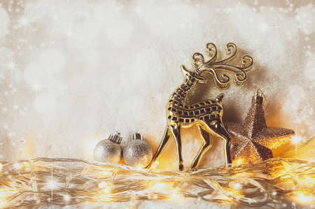 Beautiful christmas decoration with snow for backgroundの写真素材