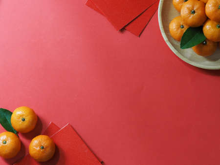 Chinese new year decorations on red