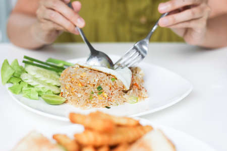 Fried rice with fried eggの写真素材