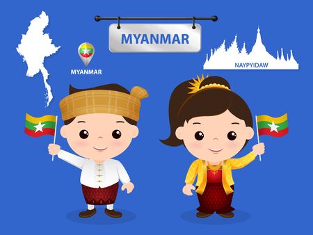 economic community (AEC) children myanmarのイラスト素材