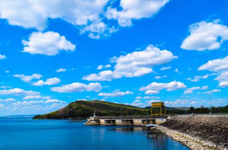 blue sky blue sea and mountainの写真素材