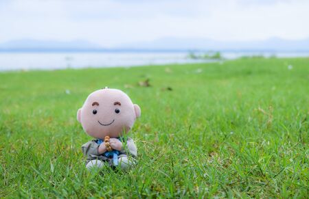 country doll on green grassの写真素材