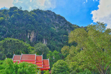 temple in forest and mountainの写真素材