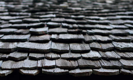 Old wooden roof of northern Thailand close upの写真素材