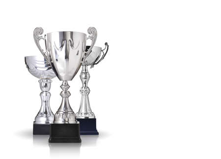 three different kind of silver trophies. Isolated on white background