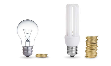 Money saved in different kinds of light bulbs  Isolated on white