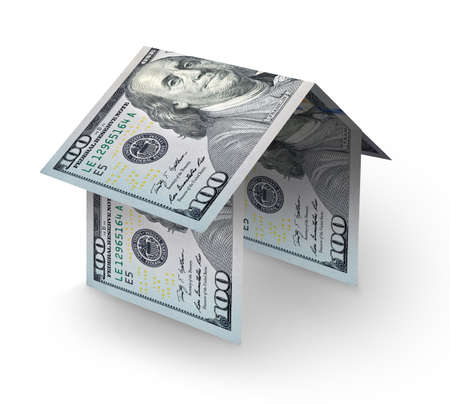 house made of folding US one hundred dollar billsの写真素材