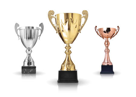 three different kind of trophies. Isolated on white backgroundの写真素材