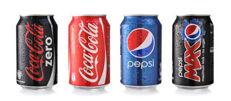 SOFIA, BULGARIA - MAY 26, 2014: Coca-Cola and Pepsi Cans Isolated On Whiteのeditorial素材