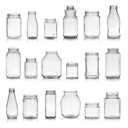 Set of empty jars isolated on white backgroundの写真素材