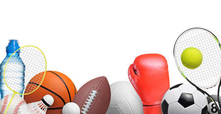 Set of sport items isolated on white backgroundの写真素材